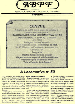 Convite para a inauguração da locomotiva Tentugal nº 50 da ABPF em Fev. 1995