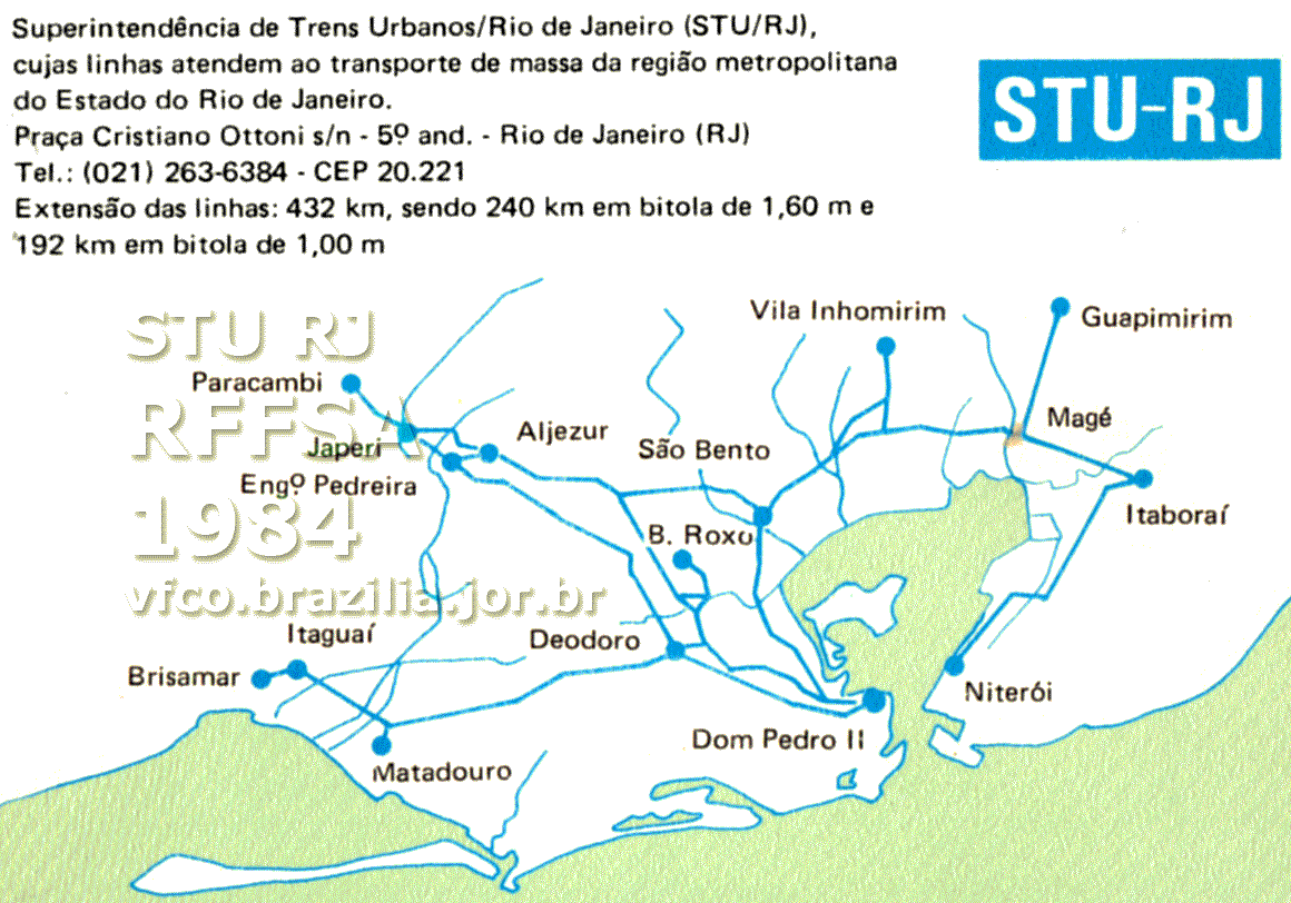 Mapa esquemático dos trilhos da STU-RJ da RFFSA - Rede Ferroviária Federal em 1984
