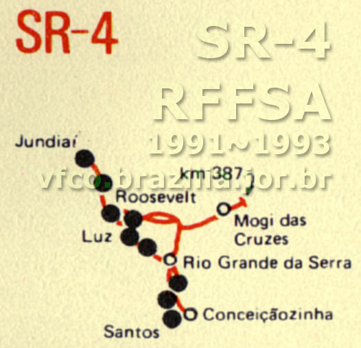 Abrangência e mapa dos trilhos da SR-4 São Paulo da RFFSA em 1991