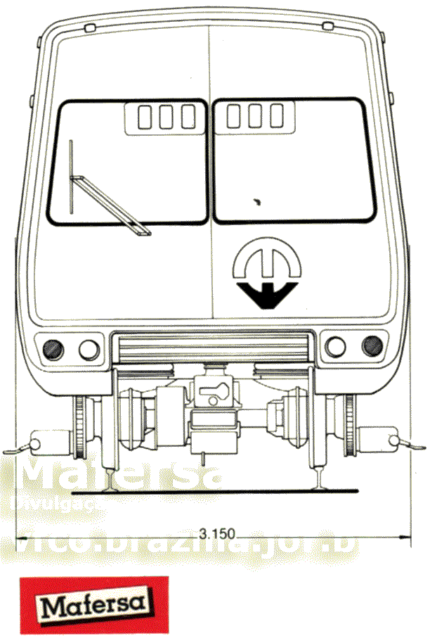 Desenho frontal do trem Mafersa do Metrô Rio