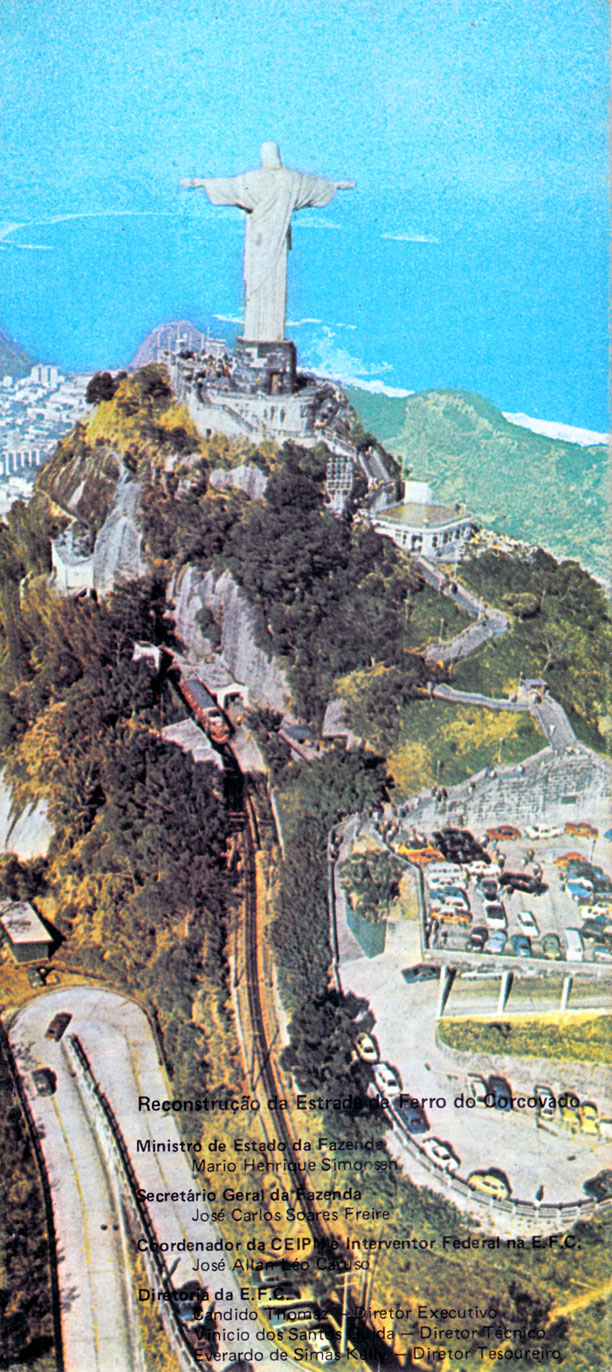 Capa do folheto sobre a reconstrução da Estrada de Ferro do Corcovado pelo governo na década de 1970