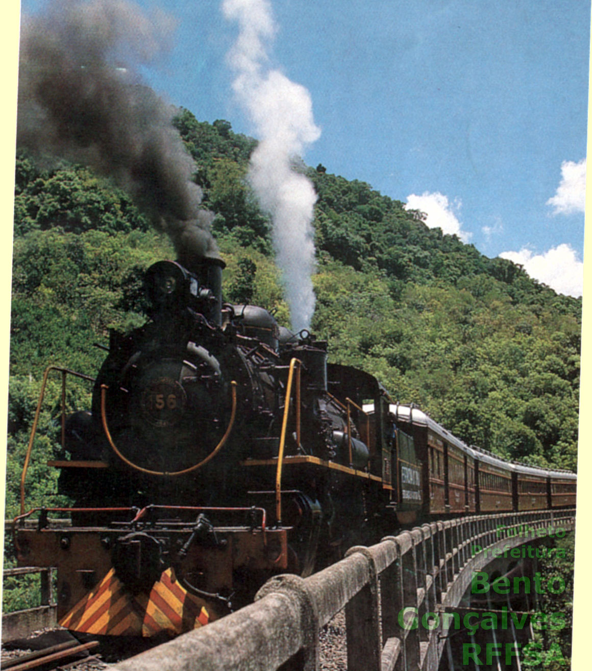 Foto de capa do antigo folheto da Ferrovia do Vinho, produzido pela Prefeitura Municipal de Bento Gonçalves e pela RFFSA - Rede Ferroviária Federal