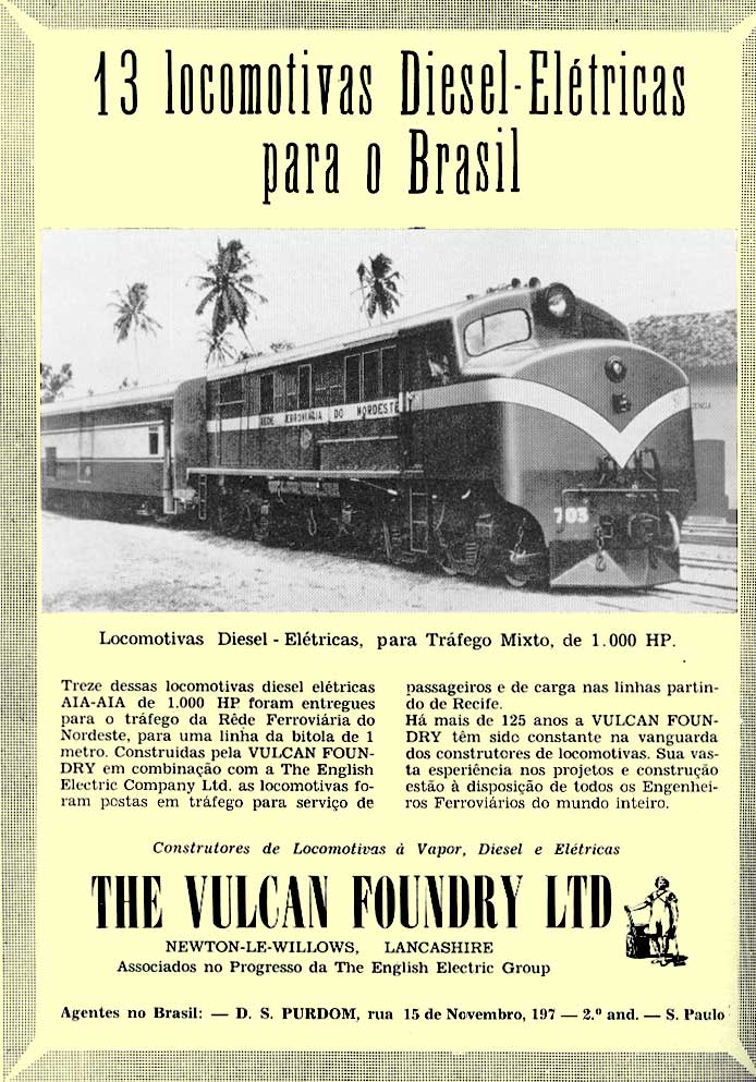 As locomotivas English Electric em anúncio de The Vulcan Foundry Ltd., de 1957