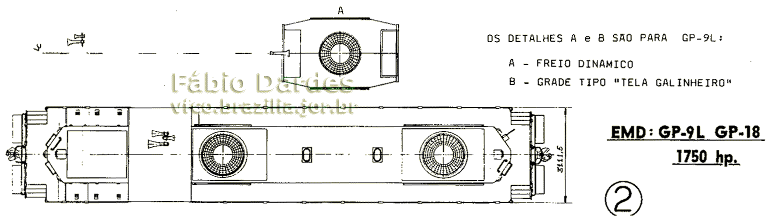 Desenho da locomotiva em planta baixa, com as modificaes a serem feitas no ferreomodelo