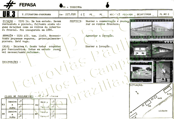 Fotos e informações da estação ferroviária de Torrinha no relatório de 1986 da Fepasa - Ferrovias Paulistas