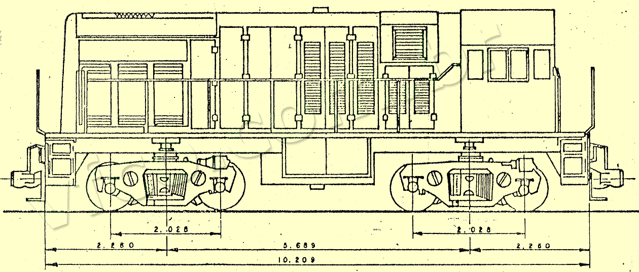 Desenho e medidas das locomotivas U8B da 4ª Divisão - Leste - RFFSA