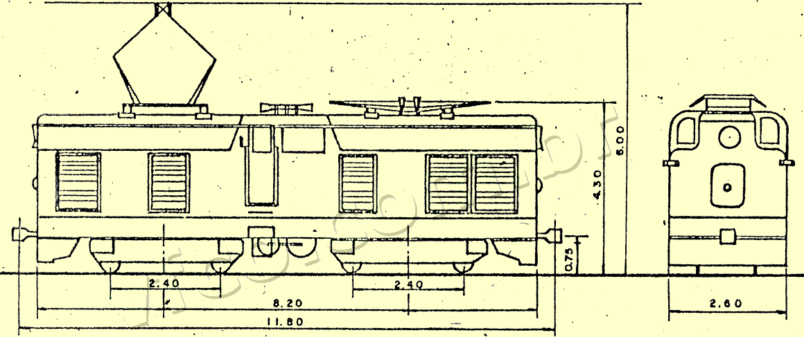 Desenho e medidas das locomotivas elétricas IRFA da 4ª Divisão - Leste da RFFSA