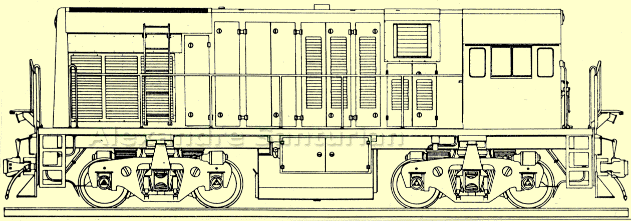 Desenho (vista lateral) da locomotiva U8B, por Alexandre Santurian