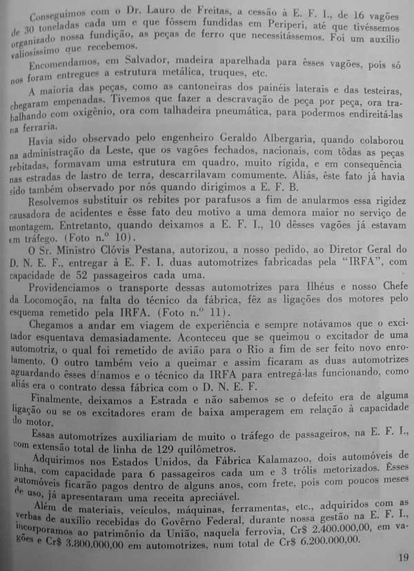 Página 19 do Relatório 1951 da Estrada de Ferro Ilhéus