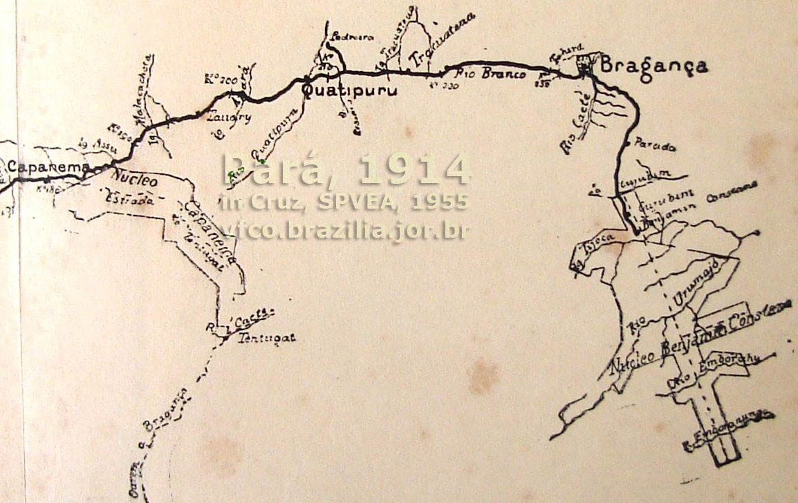Mapa ampliado do trecho de Capanema a Bragança e Ramal de Benjamin Constant, da Estrada de Ferro de Bragança