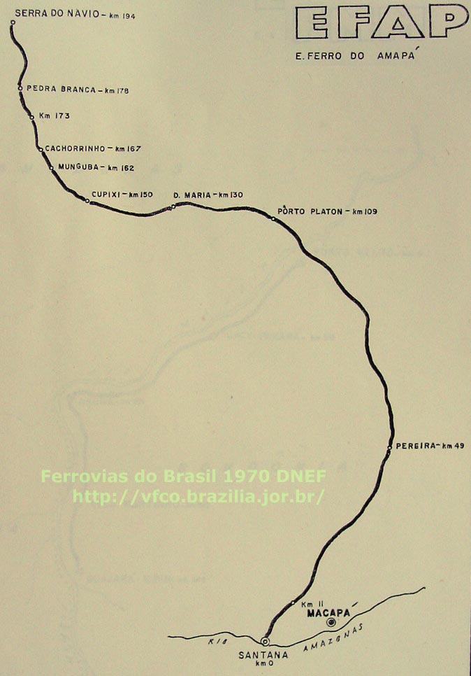 Mapa da Estrada de Ferro do Amapá em 1970