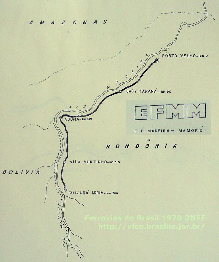 Mapa da Estrada de Ferro Madeira-Mamoré em 1970