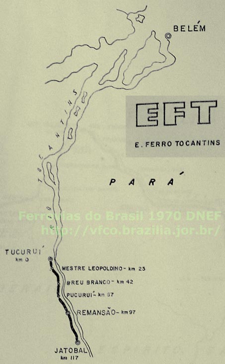 Mapa da Estrada de Ferro Tocantins em 1970
