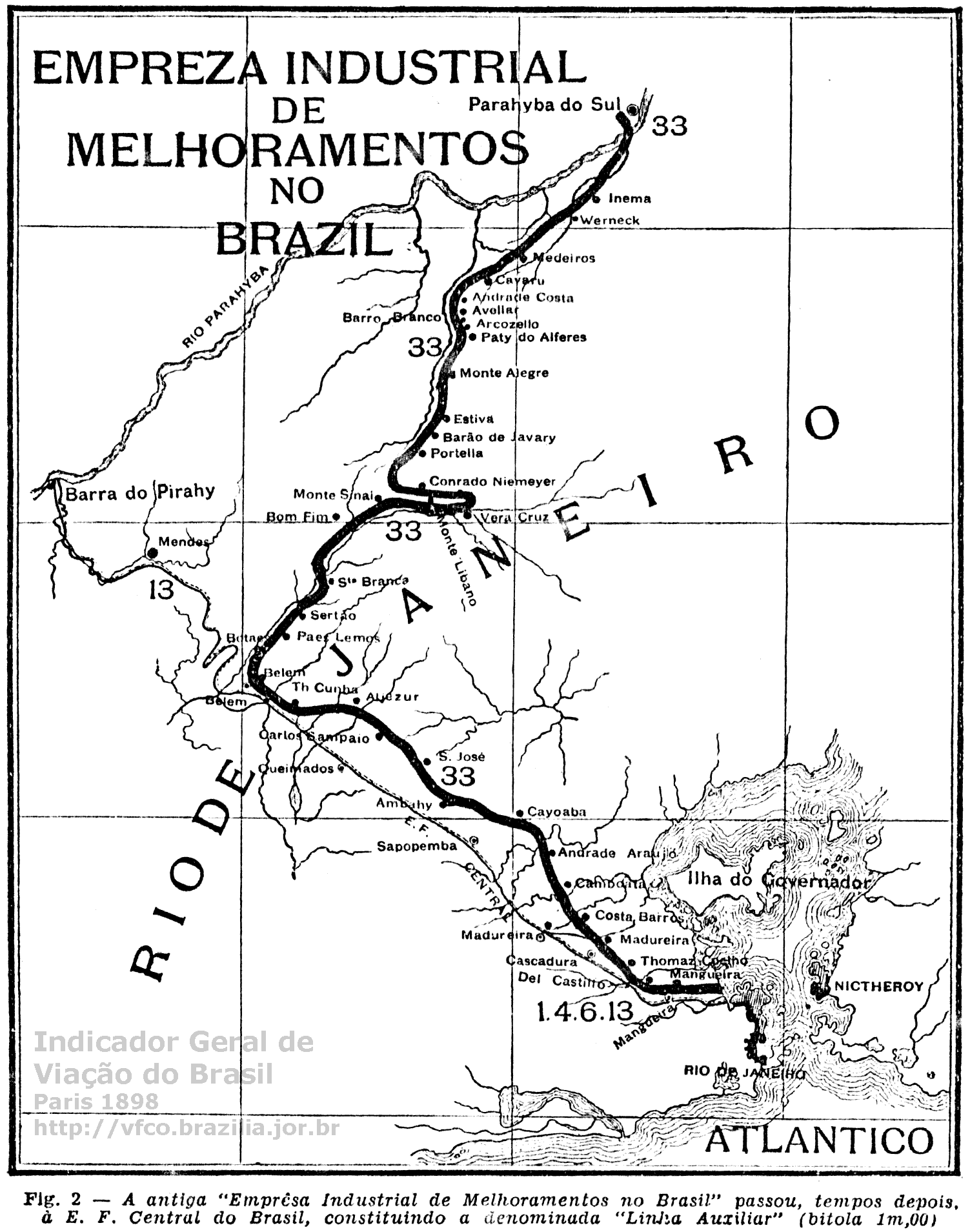 Mapa da Estrada de Ferro da Empresa Industrial de Melhoramentos no Brasil em 1898