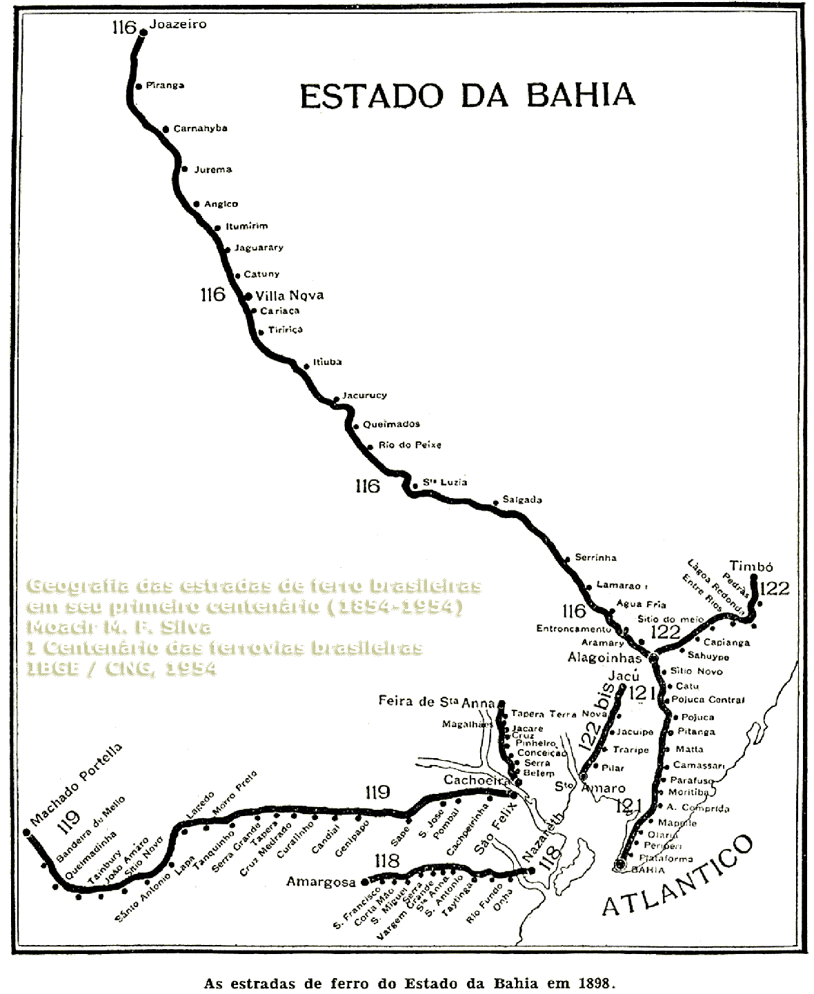 Mapa das ferrovias da Bahia em 1898