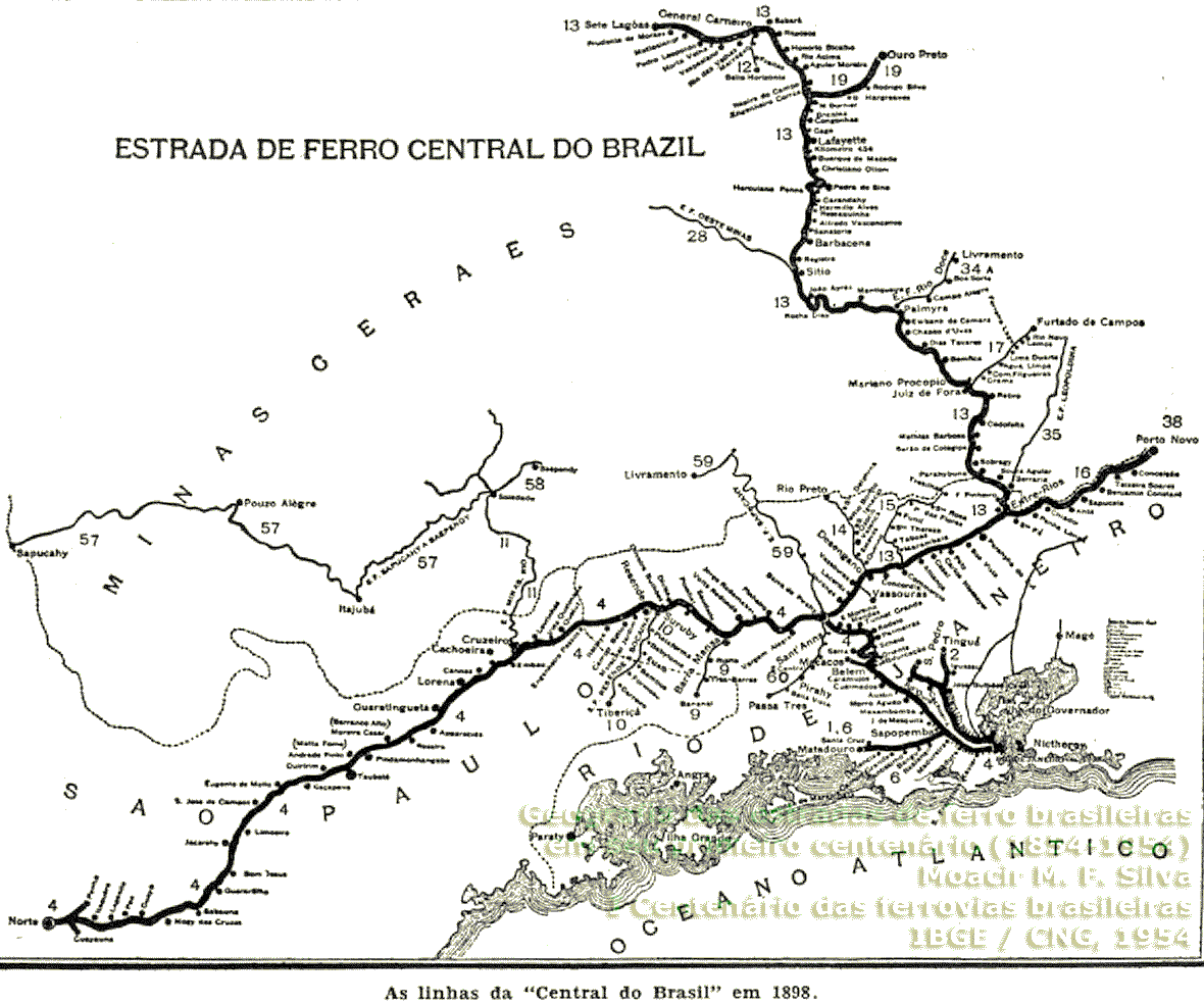 Mapa ferroviário da EFCB - Estrada de Ferro Central do Brasil em 1898
