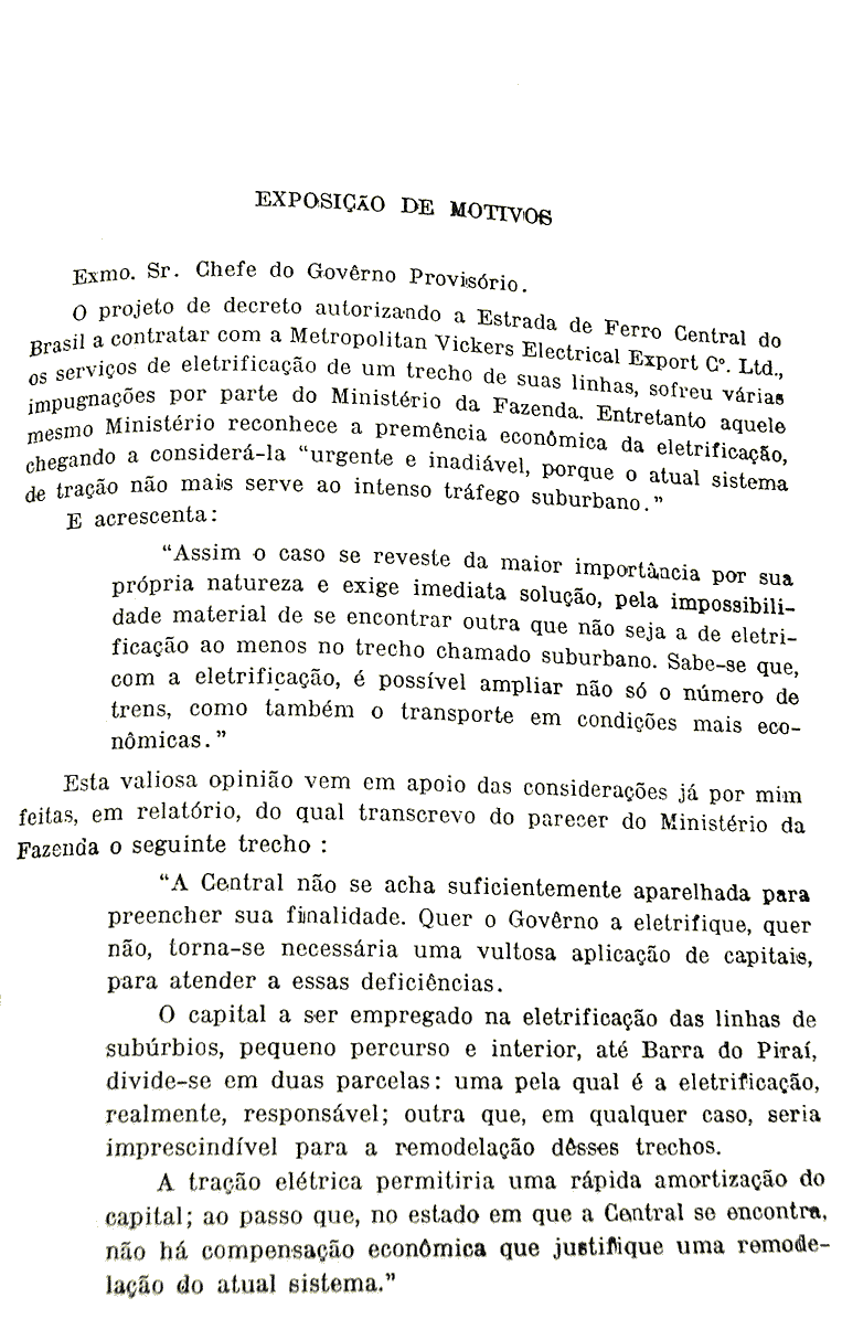 Exposição de Motivos do ministro da Viação e Obras Públicas em 1934 sobre a eletrificação dos trens de subúrbios da Estrada de Ferro Central do Brasil - página 419