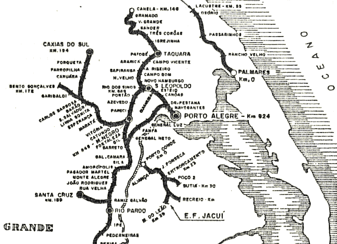 Mapa da Estrada de Ferro Jacuí em 1960