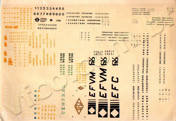 Folha de Decalques LAF Locomotivas & Numberboards, encomendada pelas lojas de ferreomodelismo em 1991