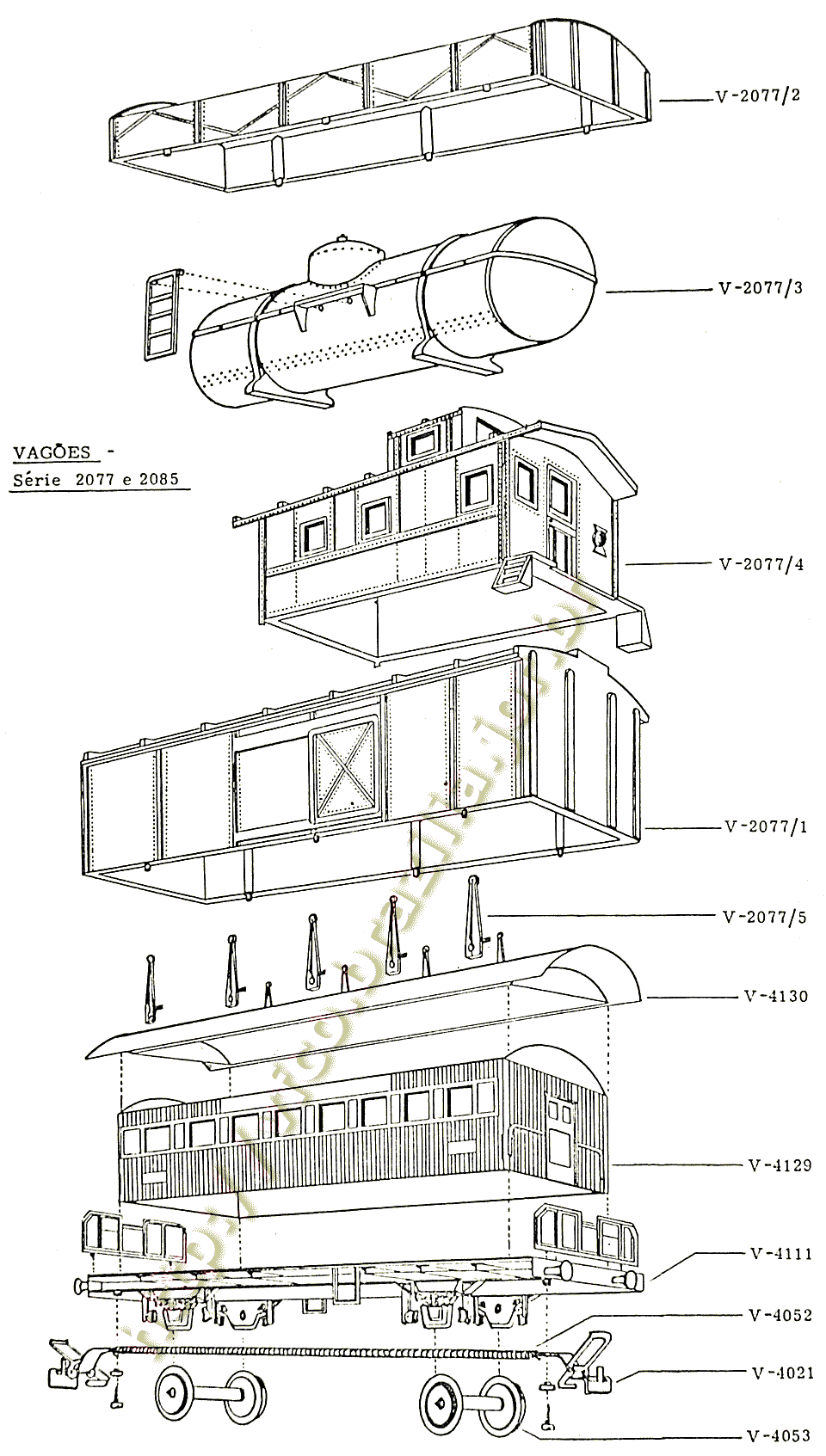 Diagramas de montagem e códigos das peças de reposição dos vagões curtos Atma