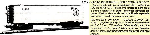 Vagão isotérmico ICC RFFSA Scala dOro no Catálogo Frateschi de 1984