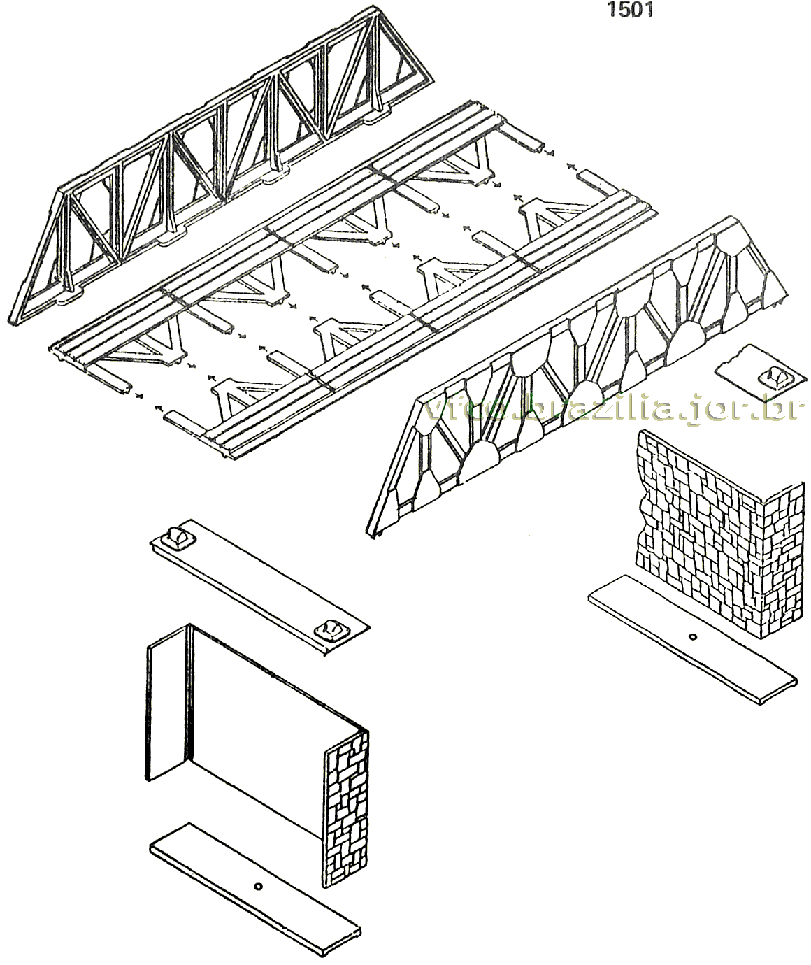 Esquema de montagem do primeiro ferreomodelo de ponte ferroviária da Frateschi