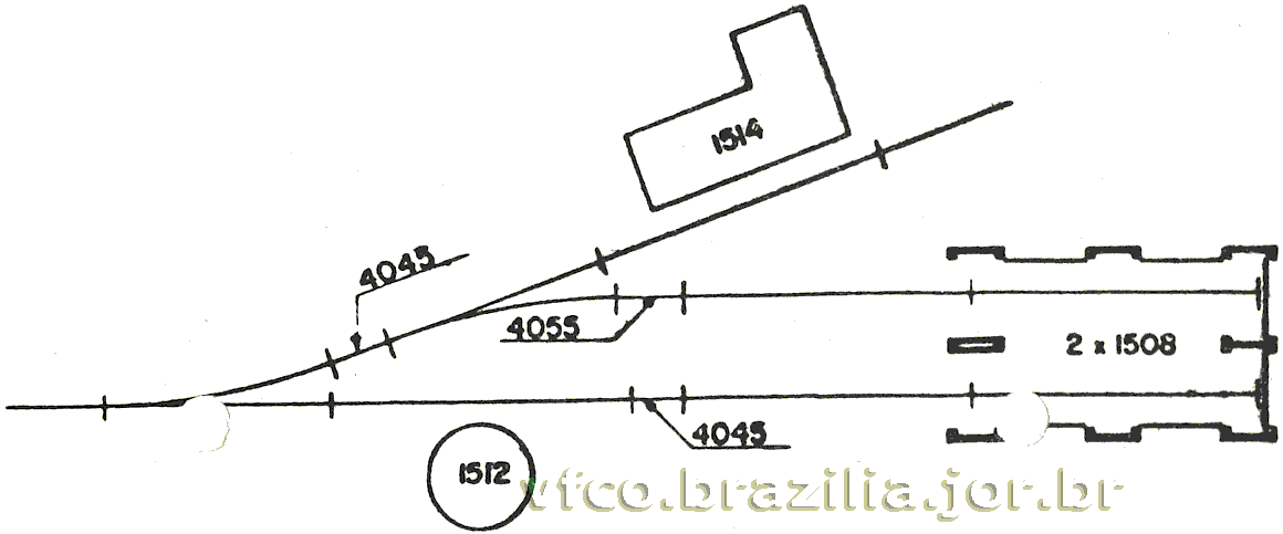 No folhedo de instruções do antigo depósito de locomotivas, a geometria dos trilhos Frateschi para a montagem de módulos múltiplos 