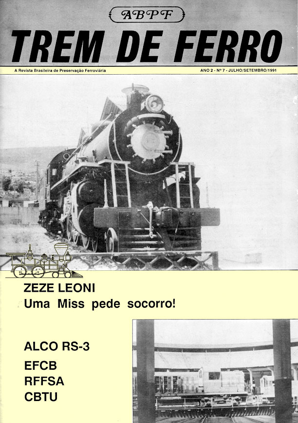 Locomotiva Zezé Leone na capa do jornal Trem de Ferro, da ABPF-RJ, em 1991