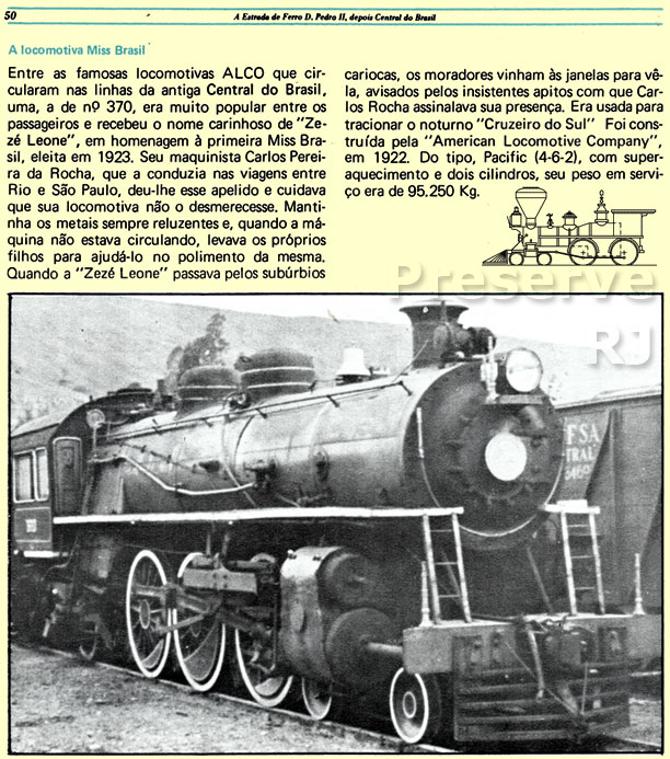 Locomotiva Zezé Leone no catálogo do Museu do Engenho Museu do Trem (Preserve / RFFSA)