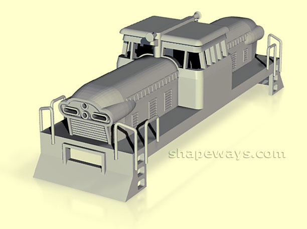 Maquete virtual (AutoCAD) do ferreomodelo 1:87 de locomotiva GMDH-1 oferecido pela Shapeways