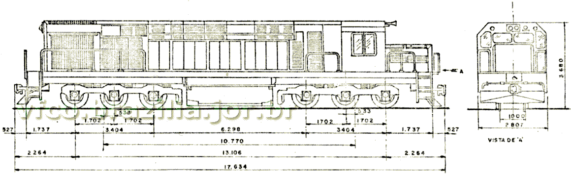 Desenho e medidas das locomotivas MX-620