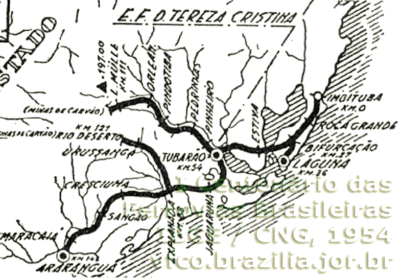 Mapa da Estrada de Ferro DonaTeresa Cristina em 1954