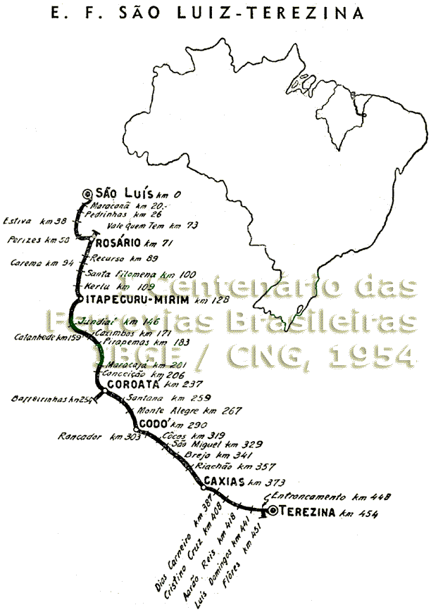 Localização da Estrada de Ferro São Luís - Teresina no mapa do Brasil