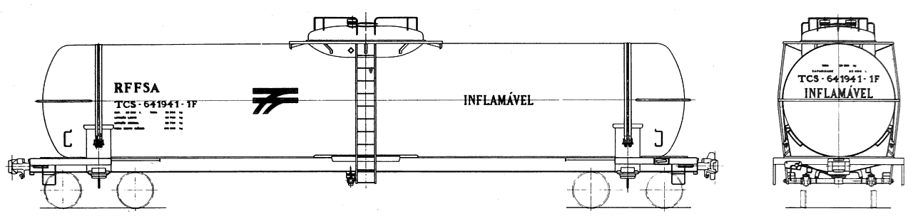 Desenho do Vagão tanque TCS da RFFSA - Rede Ferroviária Federal
