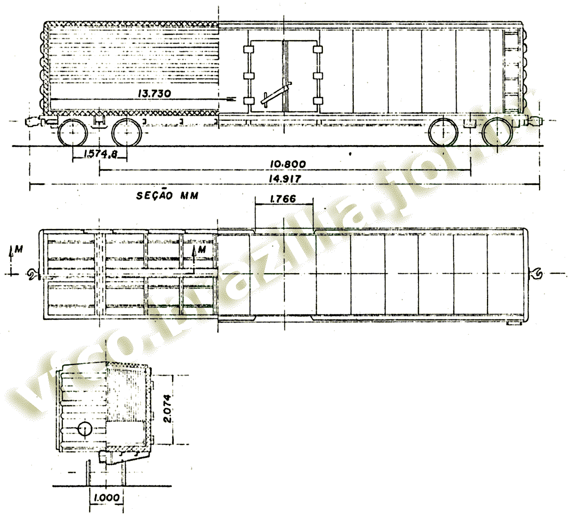 Desenho e medidas dos vagões ICD Fepasa - Ferrovias Paulistas, construídos pela Santa Matilde em 1974