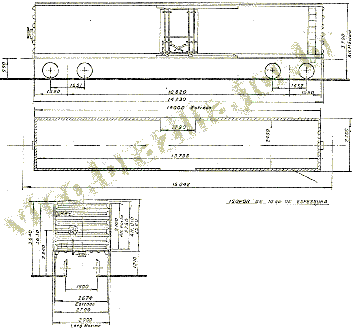 Desenho e medidas dos vagões isotérmicos ICR-359700-359749 Fepasa - Ferrovias Paulistas