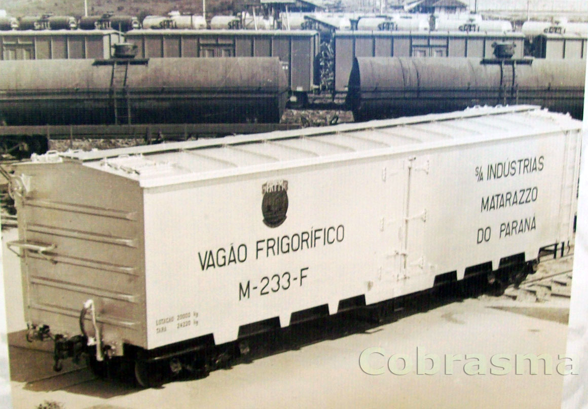 Vagão frigorífico M-233-F Indústrias Matarazzo do Paraná em press-release da Cobrasma
